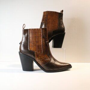 ASOS Elliot Western Ankle Boots in Brown Croc Size 8